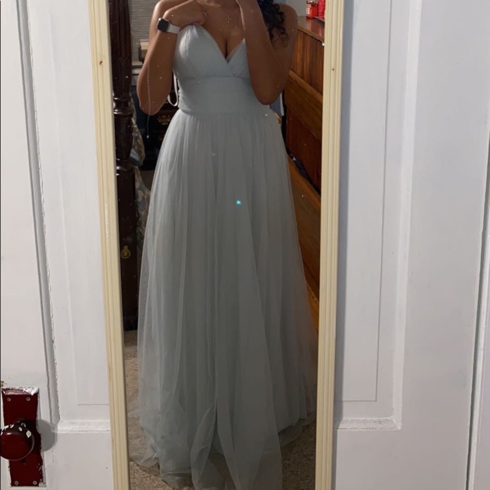 Baby blue tulle prom dress